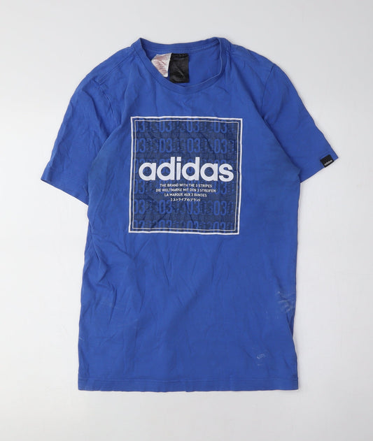 Additional front view of Adidas boys’ blue graphic t-shirt medium casual logo