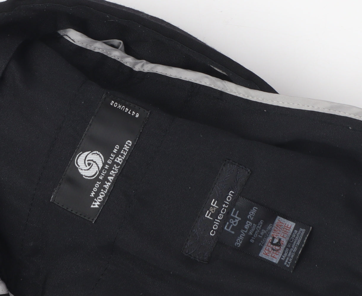 F&F Men's Black Dress Pants Size 32, Wool Blend
