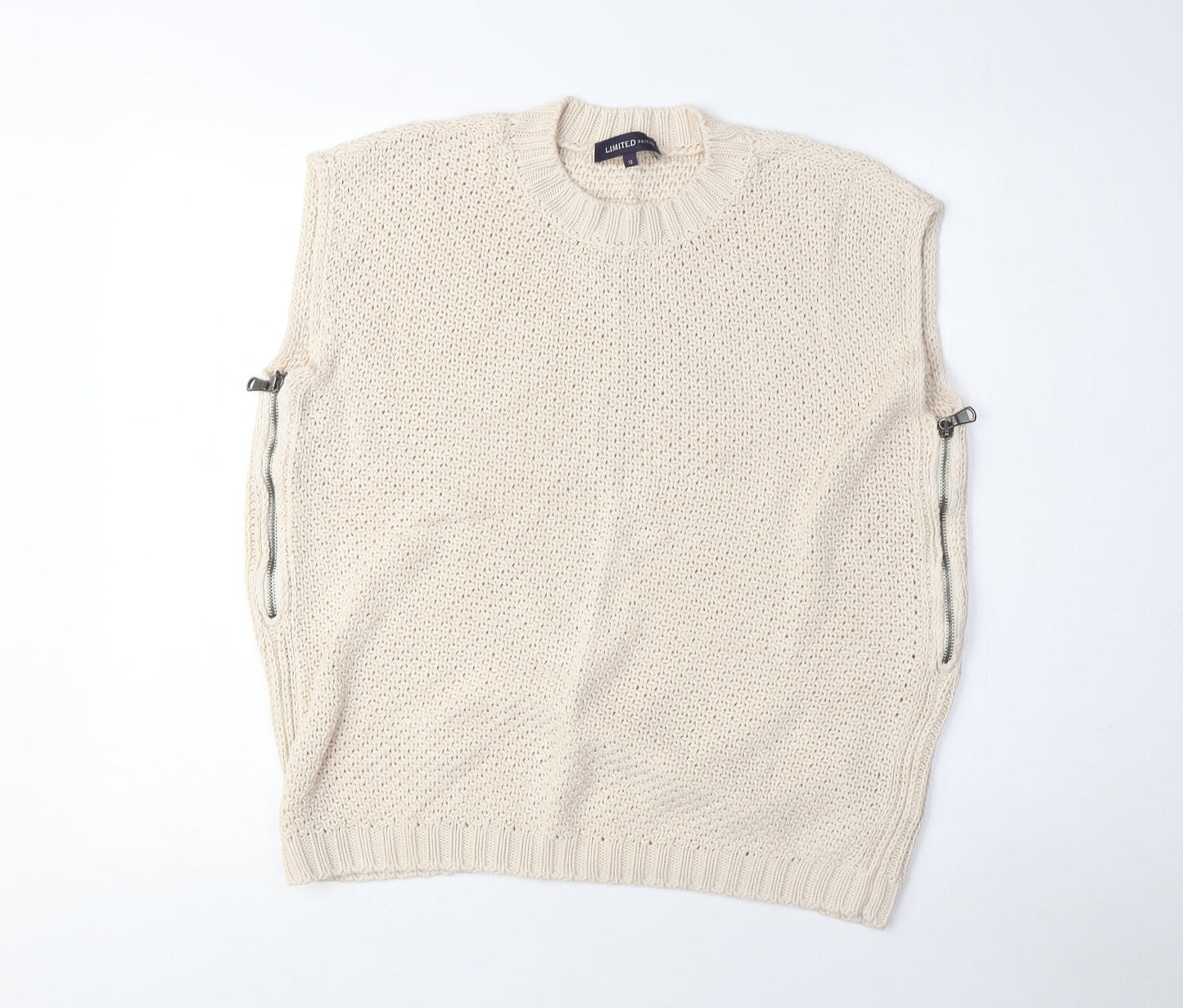 Limited Edition Women's Beige Knit Vest Zip Accent Size 12