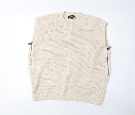 Limited Edition Women's Beige Knit Vest Zip Accent Size 12