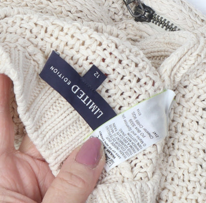 Limited Edition Women's Beige Knit Vest Zip Accent Size 12