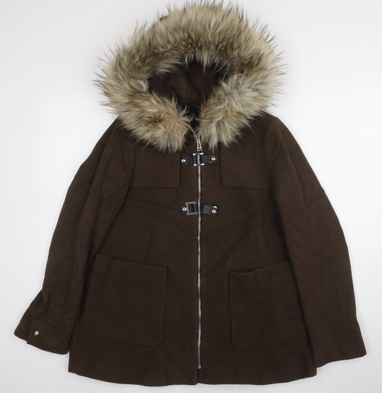 Womens UK Size S Zara Brown Parka Coat