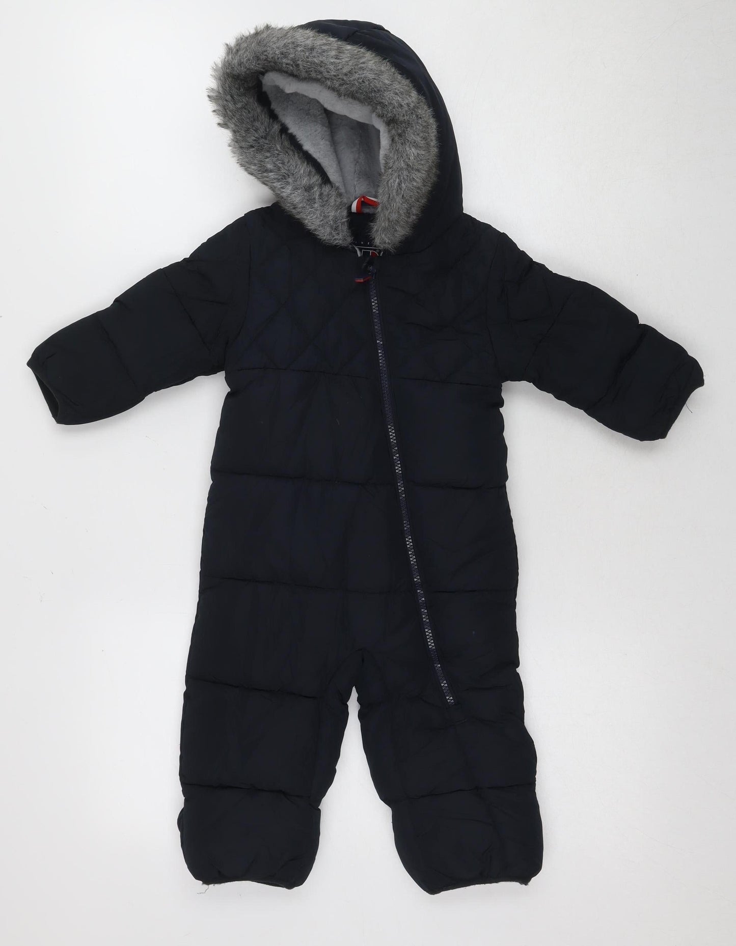 Next Unisex Black Puffer Snowsuit 9-12 Months Hooded