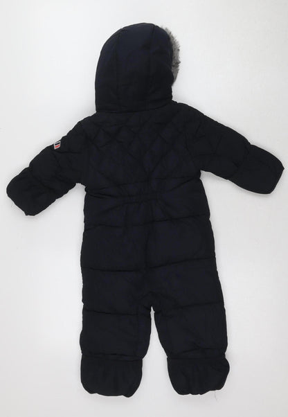 Next Unisex Black Puffer Snowsuit 9-12 Months Hooded