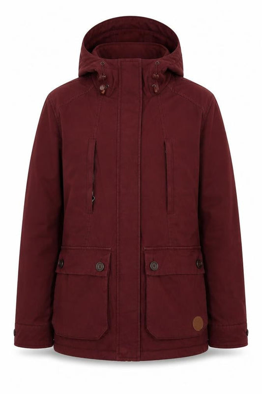 Front view of OPEN unisex red parka jacket m, hooded, casual