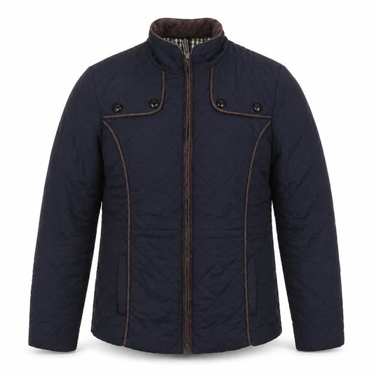Front view of Savanah Collection unisex blue quilted jacket s