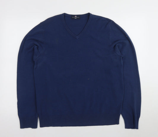 Marks and Spencer Men's Blue V-Neck Pullover Jumper - Size L