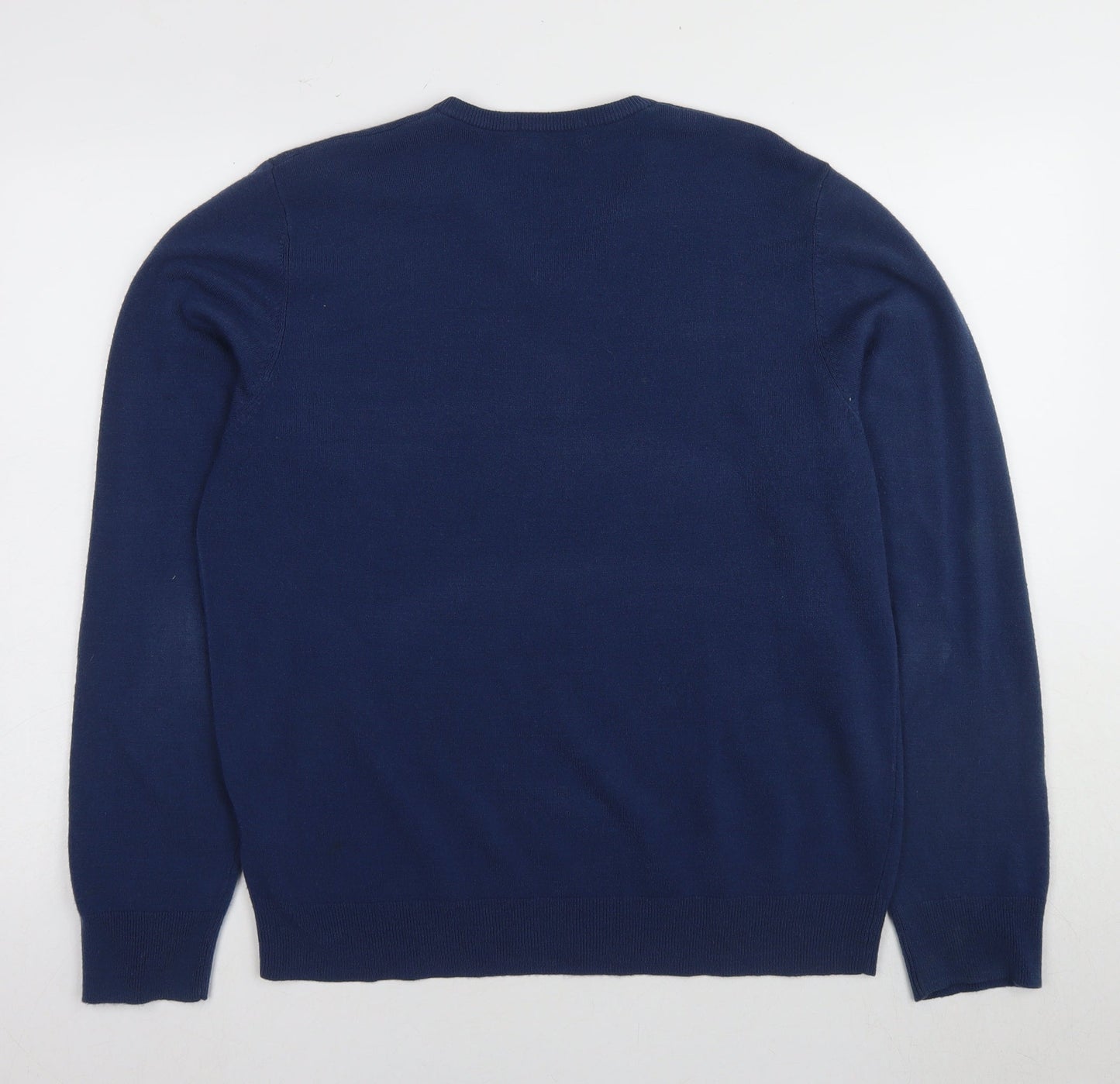 Marks and Spencer Men's Blue V-Neck Pullover Jumper - Size L