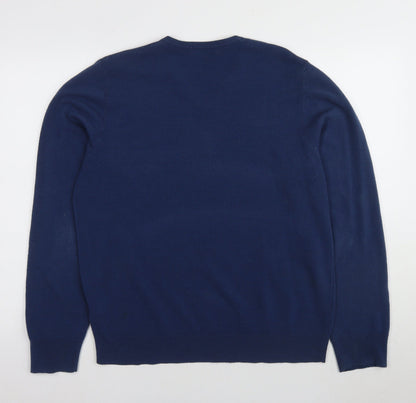 Marks and Spencer Men's Blue V-Neck Pullover Jumper - Size L