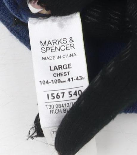 Marks and Spencer Men's Blue V-Neck Pullover Jumper - Size L