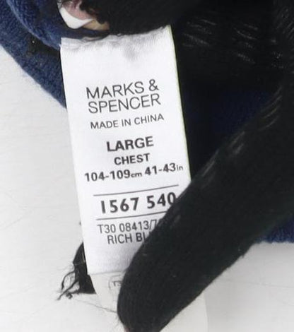 Marks and Spencer Men's Blue V-Neck Pullover Jumper - Size L