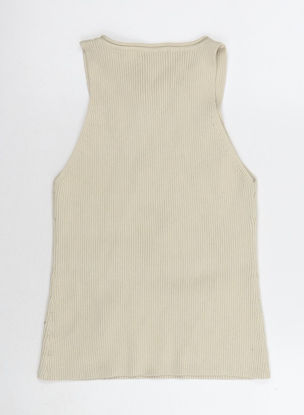 Pritty Lavish Women's Beige Ribbed Tank Top M Slim Fit