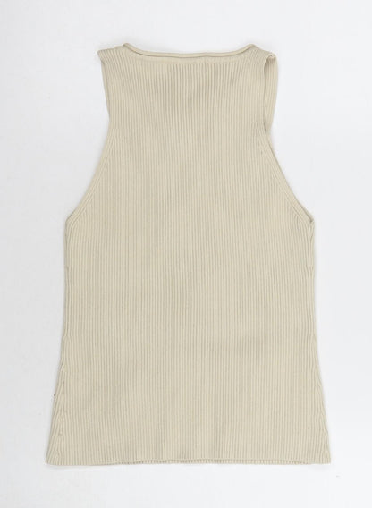 Pritty Lavish Women's Beige Ribbed Tank Top M Slim Fit