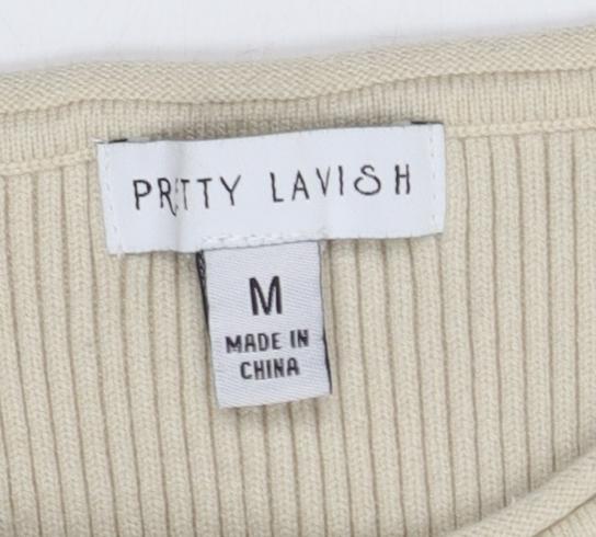 Pritty Lavish Women's Beige Ribbed Tank Top M Slim Fit
