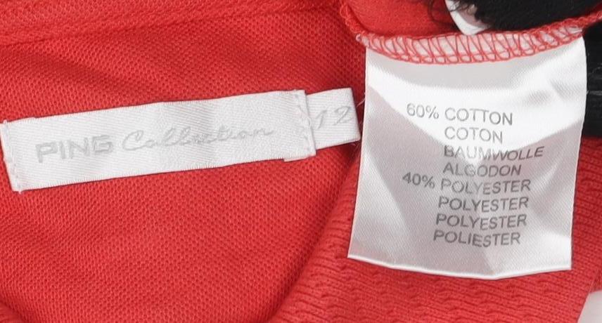 Ping Collection Women's Red Polo Top - Casual Short Sleeve Size 12
