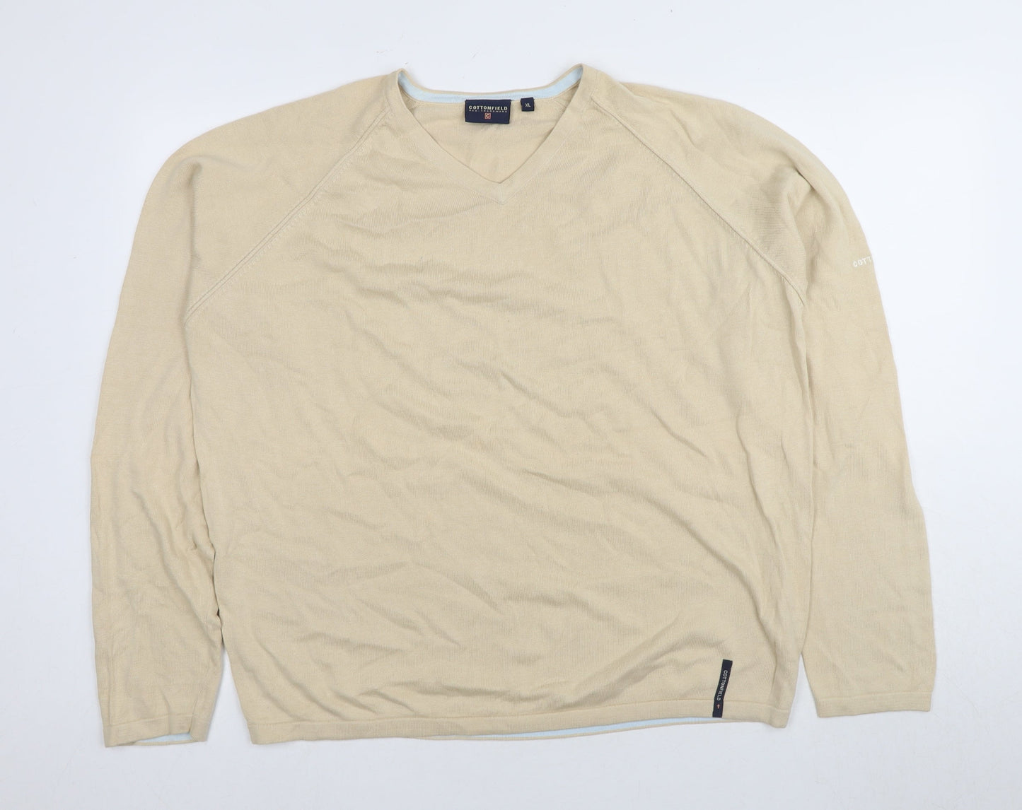Cottonfield Men's Beige XL V-Neck Pullover Jumper