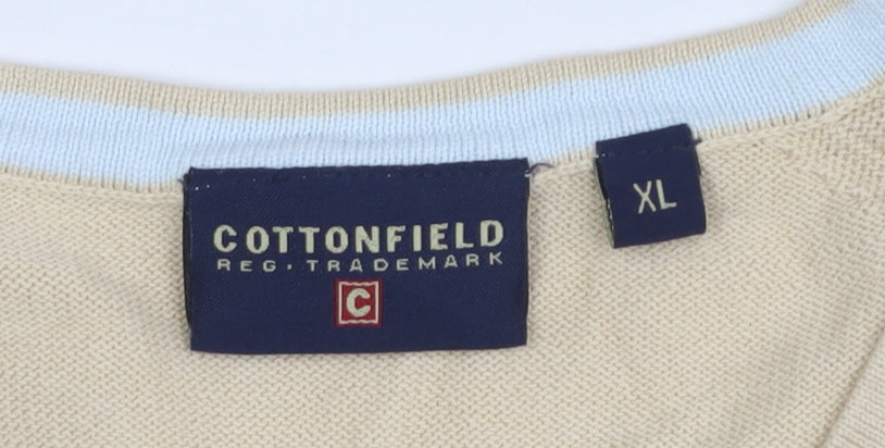 Cottonfield Men's Beige XL V-Neck Pullover Jumper