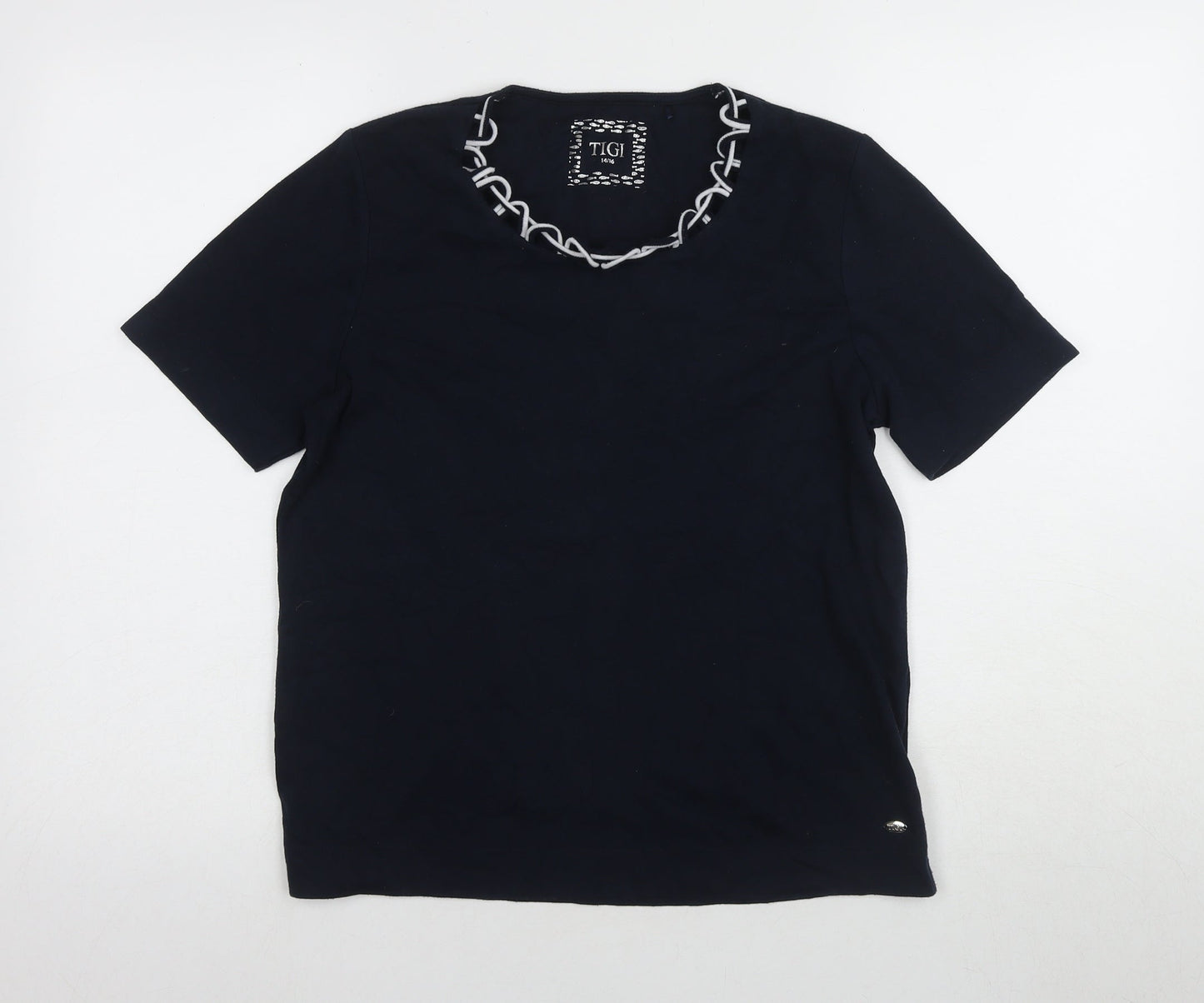TIGI Women's Black XL Basic T-Shirt, Embr. Detail