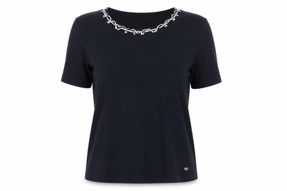 TIGI Women's Black XL Basic T-Shirt, Embr. Detail
