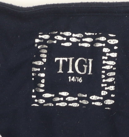 TIGI Women's Black XL Basic T-Shirt, Embr. Detail