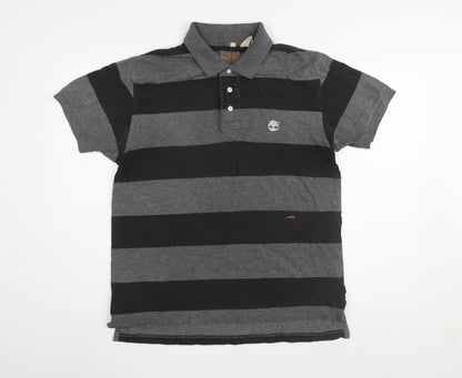 Timberland Men's Black Striped Polo, Size L