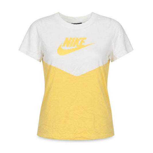 Front view of Nike unisex yellow t-shirt, size S, colourblock design