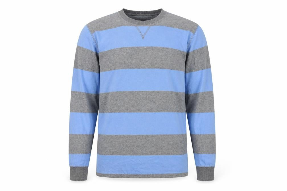 Front view of Gap Teens Blue Grey Striped Long Sleeve T-Shirt, Regular Fit