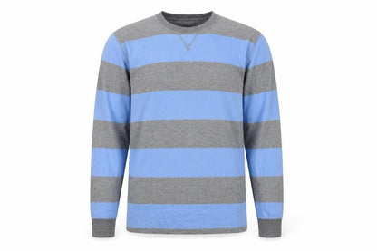 Front view of Gap Teens Blue Grey Striped Long Sleeve T-Shirt, Regular Fit