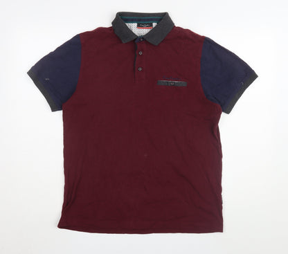 Pierre Cardin Men's Red Colourblock Polo Shirt M