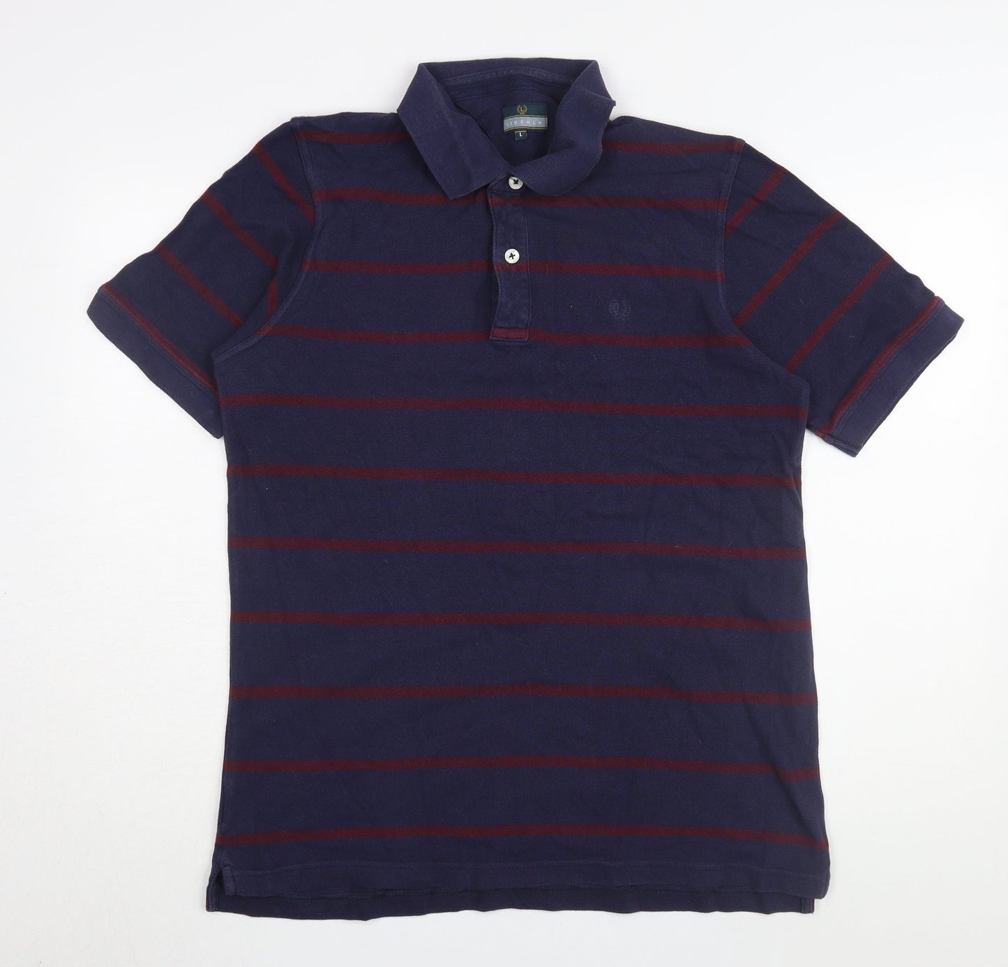Lincoln Men's Blue Striped Polo Size L Short Sleeve
