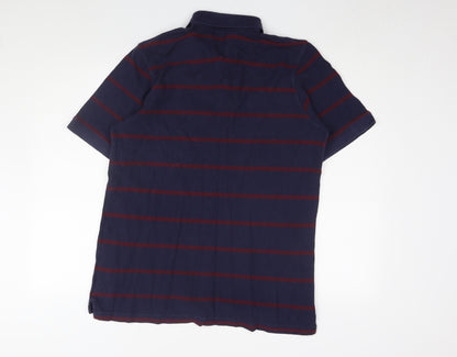 Lincoln Men's Blue Striped Polo Size L Short Sleeve