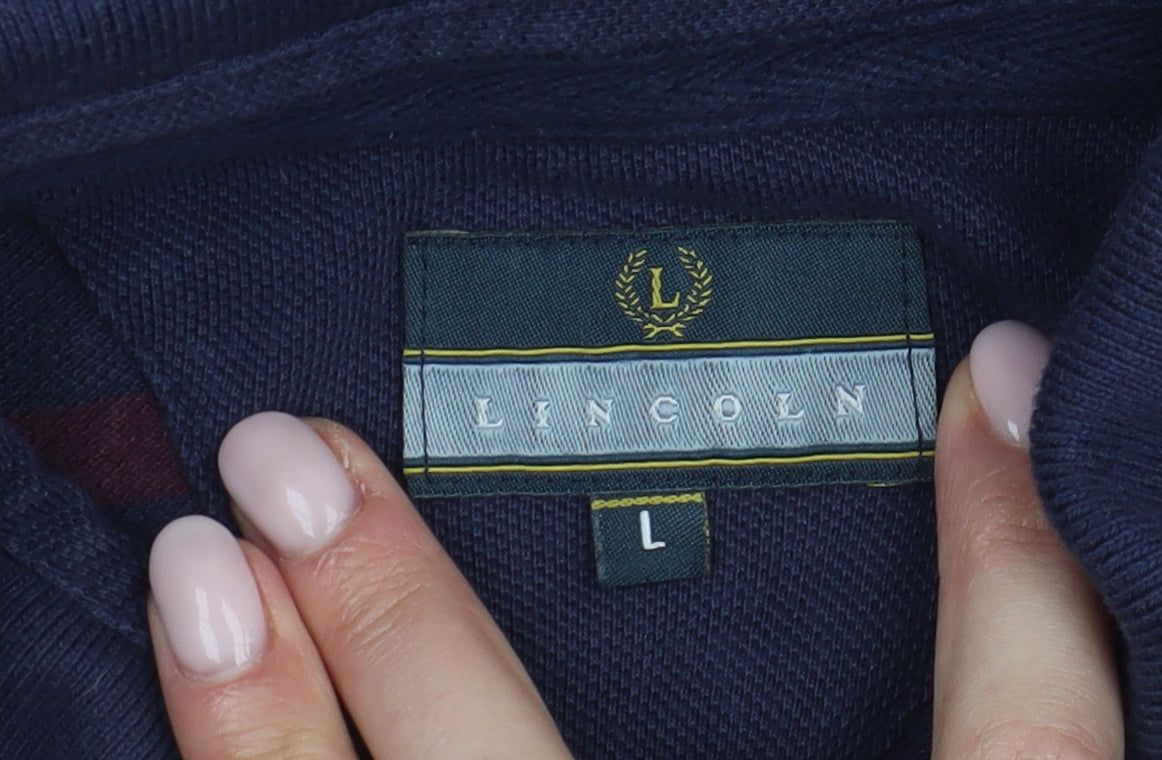 Lincoln Men's Blue Striped Polo Size L Short Sleeve