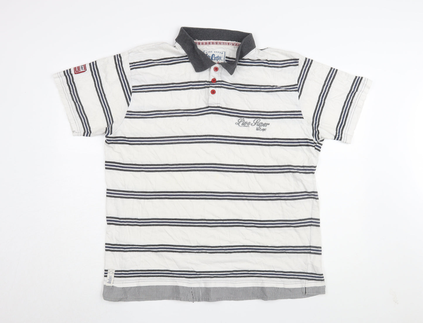 Lee Cooper Men's White Striped Polo T-Shirt 2XL