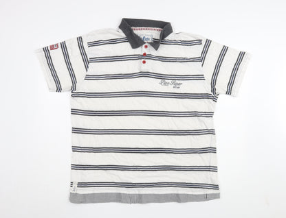 Lee Cooper Men's White Striped Polo T-Shirt 2XL