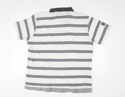 Lee Cooper Men's White Striped Polo T-Shirt 2XL