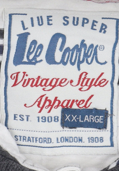 Lee Cooper Men's White Striped Polo T-Shirt 2XL