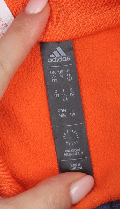 Adidas Boys Orange 1/4 Zip Sweatshirt - Size 12 Years, Activewear