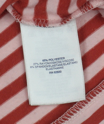 Lands' End Women's Red Striped Basic T-Shirt S