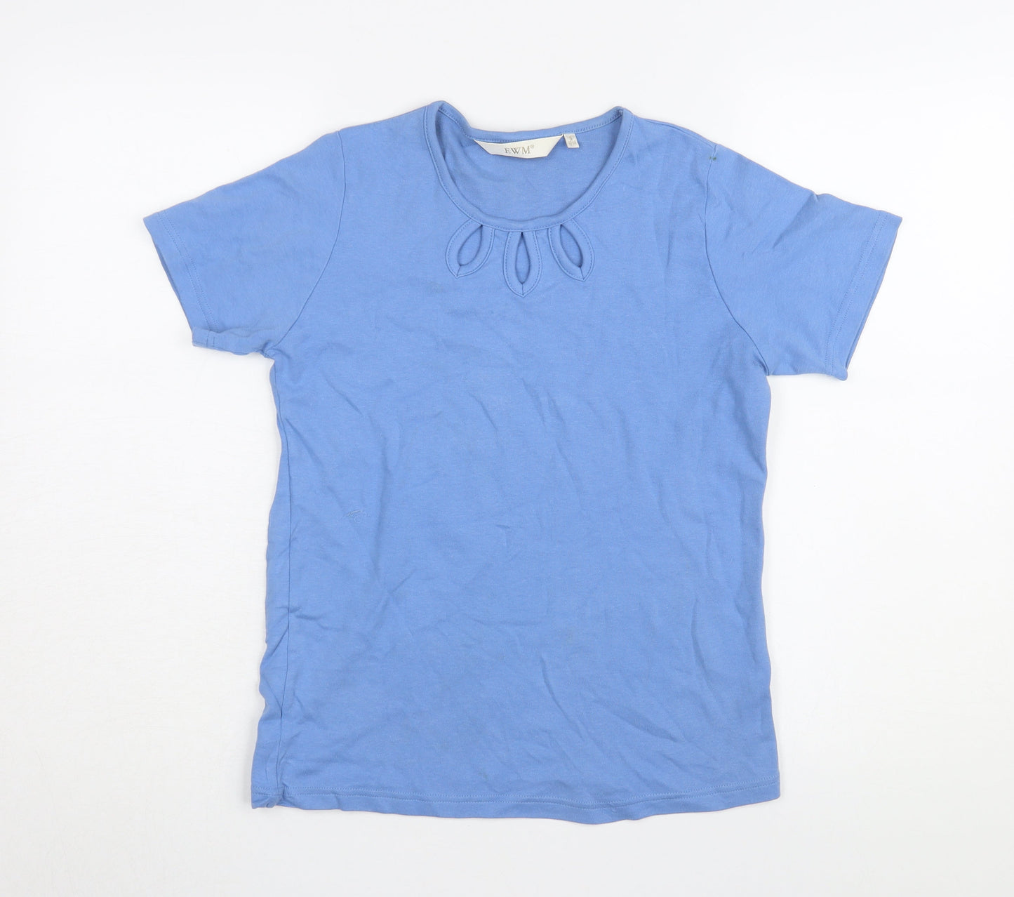 EWM Women's Blue Cotton Basic T-Shirt, Size S