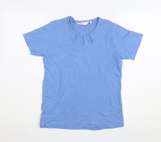 EWM Women's Blue Cotton Basic T-Shirt, Size S