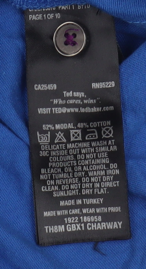 Ted Baker Men's Blue Collared T-Shirt Medium