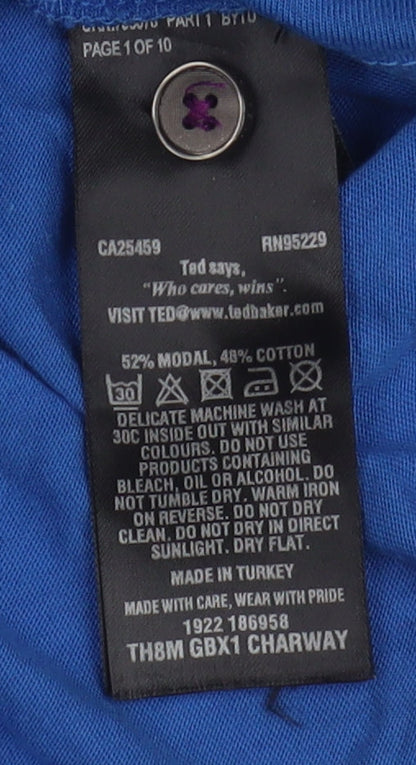 Ted Baker Men's Blue Collared T-Shirt Medium