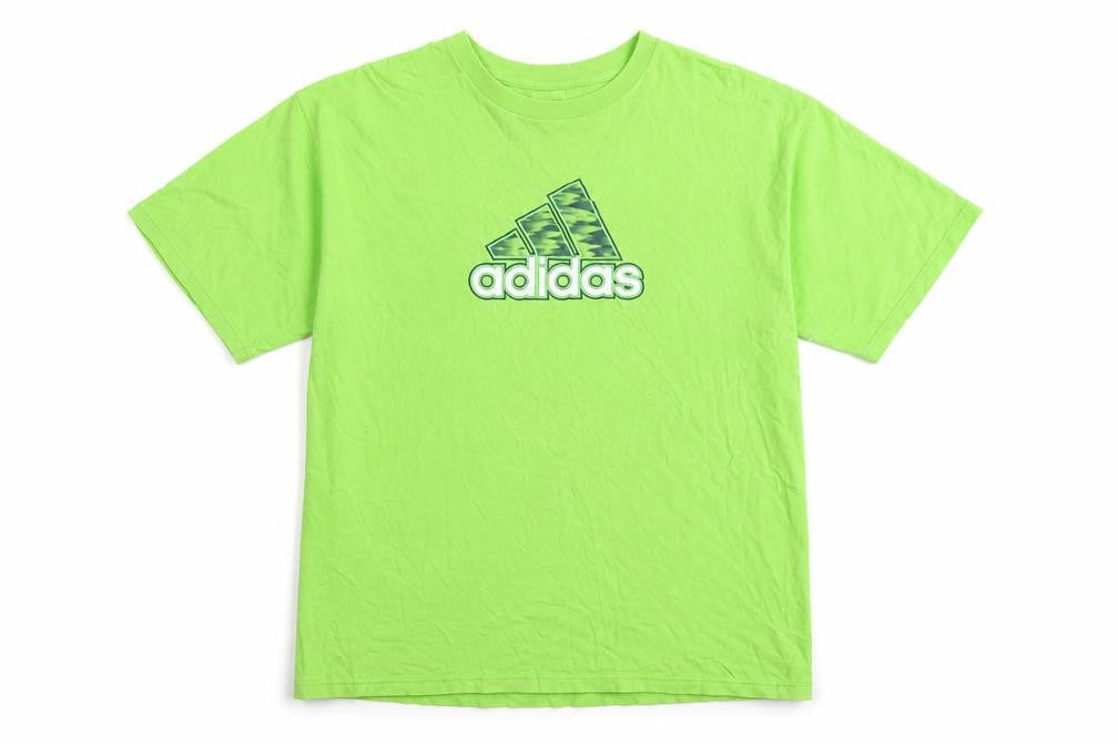Front view of Adidas Men's Green L T-Shirt Sports Graphic Logo
