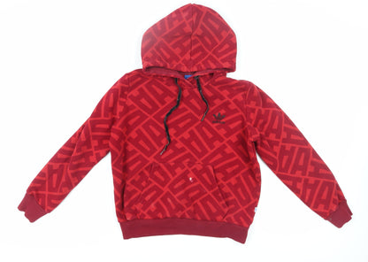 Adidas Unisex Red Geometric Pullover Hoodie Size 12