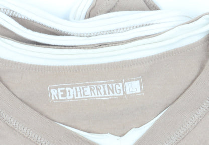 Red Herring Men's Beige V-Neck T-Shirt L