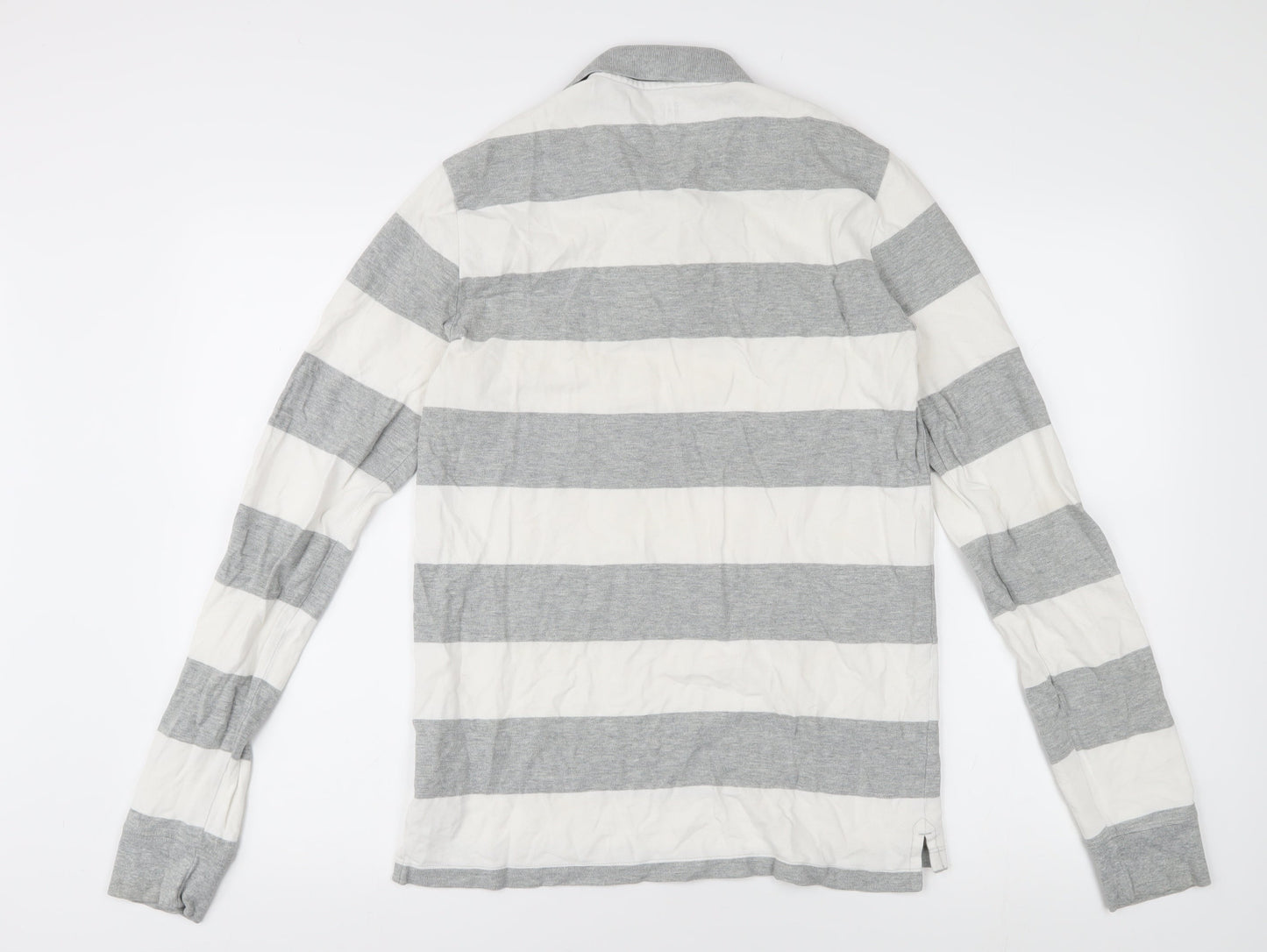 Gap Men's Grey Striped Long Sleeve Polo M