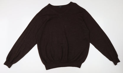 Selected Men's Brown V-Neck Wool Pullover Jumper 2XL