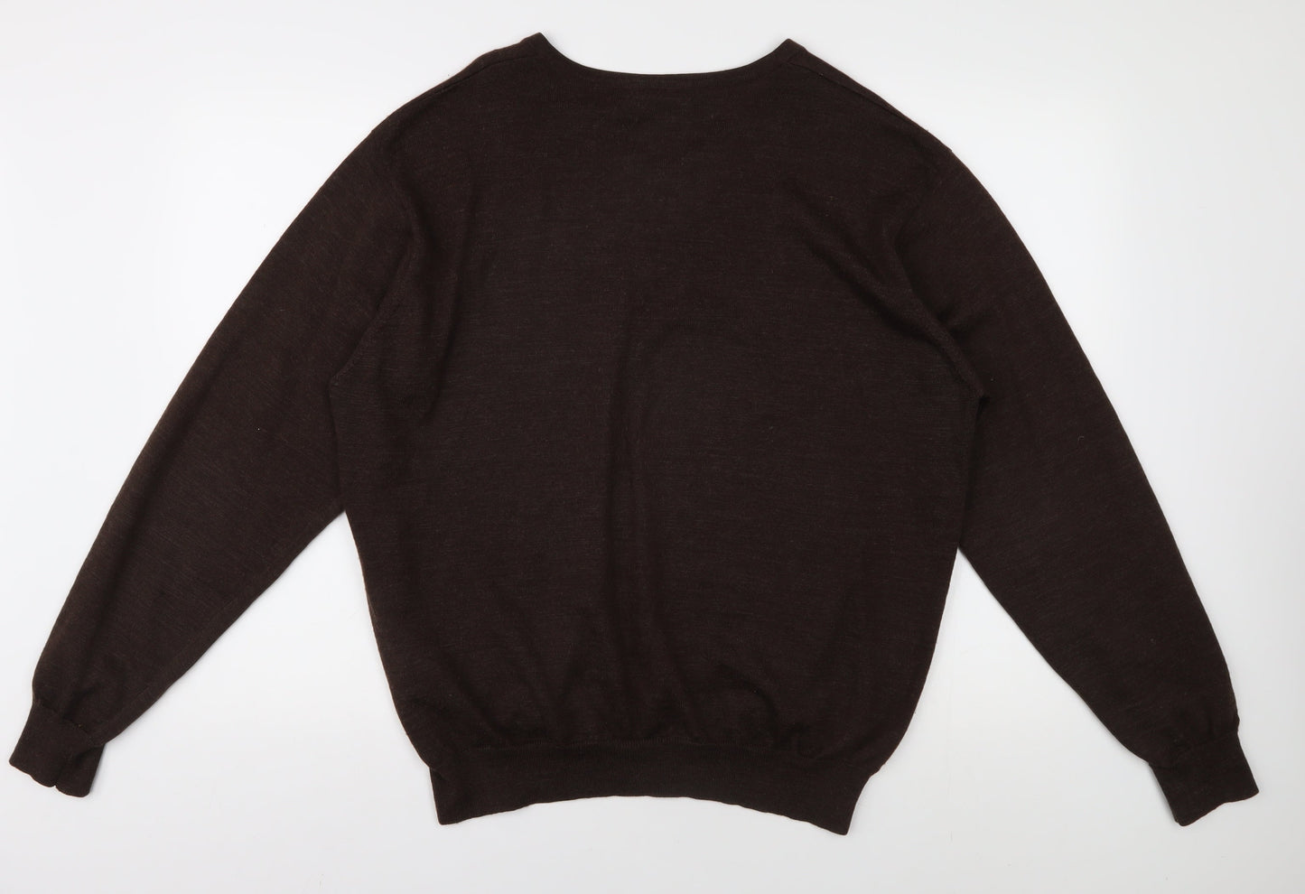 Selected Men's Brown V-Neck Wool Pullover Jumper 2XL