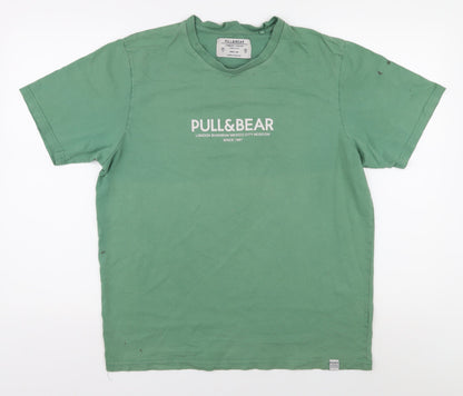 Pull & Bear Men's Green Size 10 Crew Neck T-Shirt