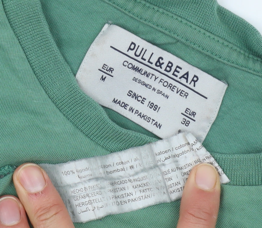 Pull & Bear Men's Green Size 10 Crew Neck T-Shirt